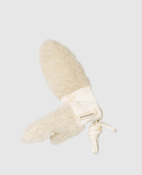 Binibamba Children's white merino wool gloves with logo MITTENS