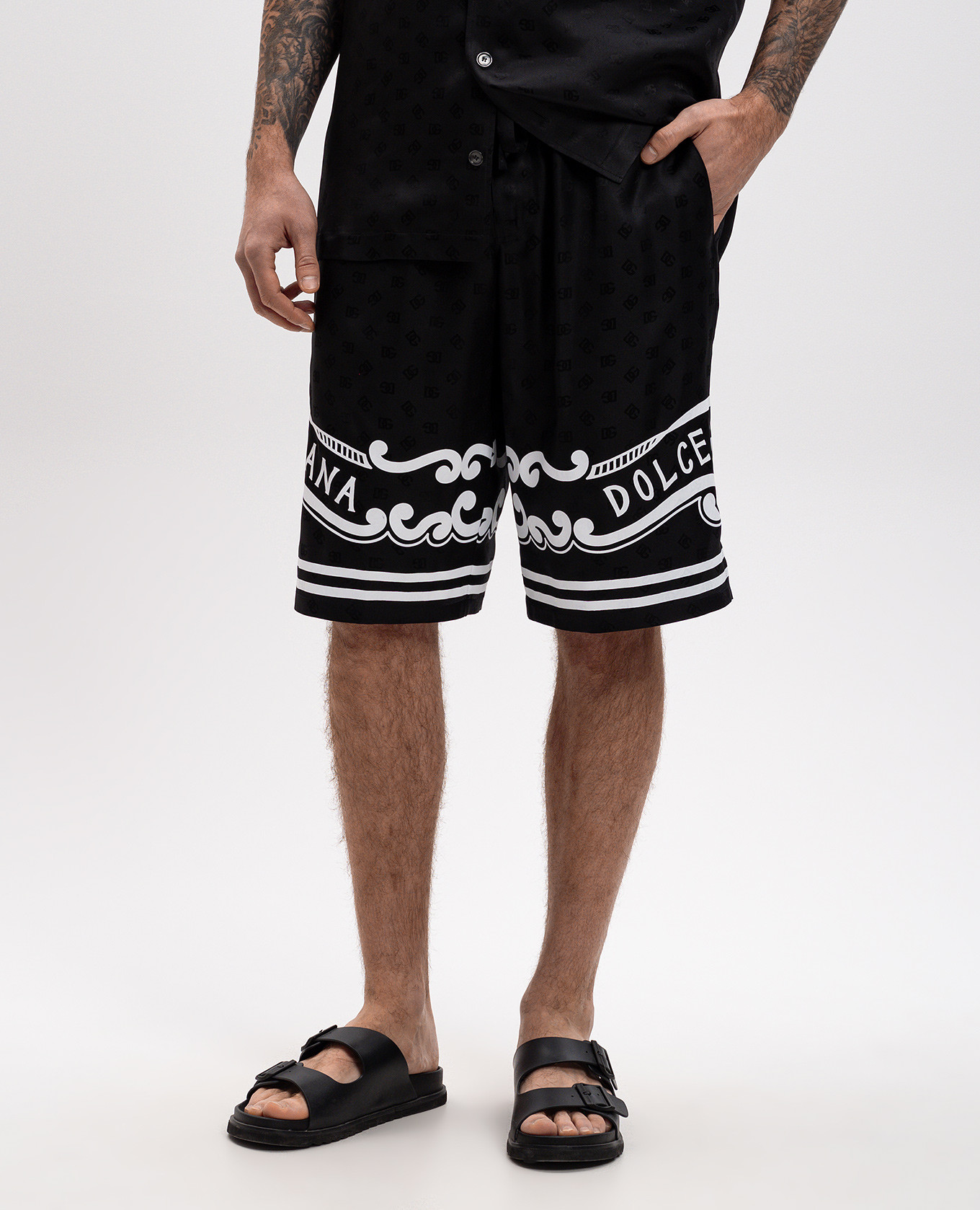 

Black silk shorts with logo Dolce&Gabbana