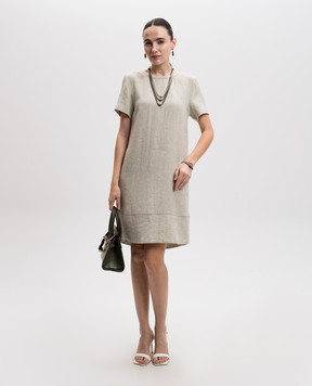Peserico Green linen dress with monil chain S0218202629