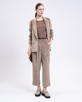Peserico Beige corduroy pants with brand patch A04579D01590