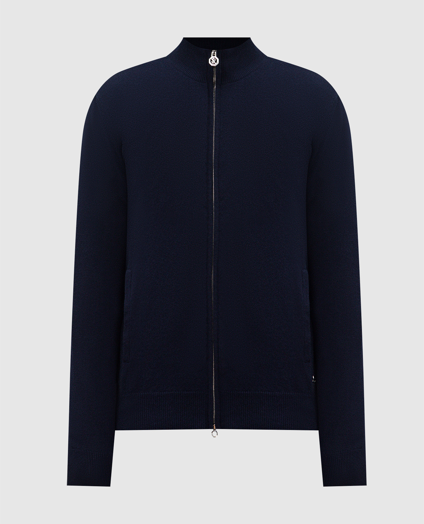 Blue cashmere cardigan with metal plate stefano ricci