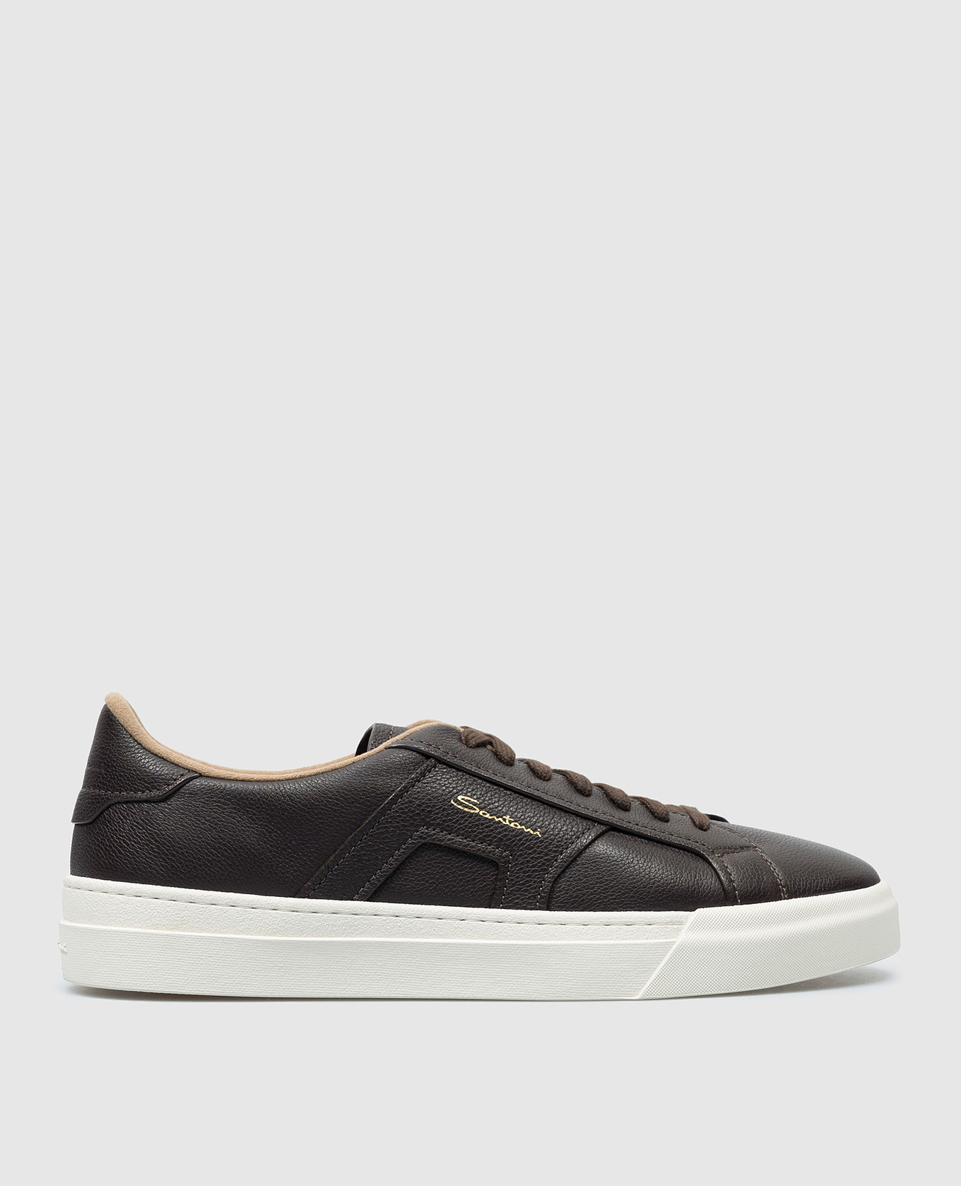 

Brown leather Double Buckle trainers with textured logo Santoni