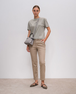 Brunello Cucinelli Khaki Nature t-shirt with monil chain M0A45EI600