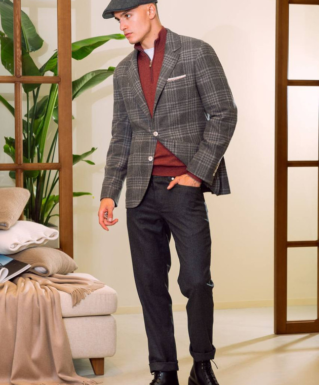s*a様 美品 Brunello Cucinelli スパンコール付きダークグレ Brunello Cucinelli - Gray checked wool, silk and cashmere blazer
