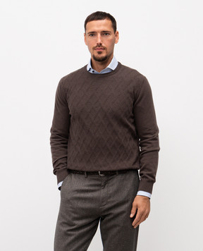 Canali Brown wool and cashmere patterned jumper MK02362C0012