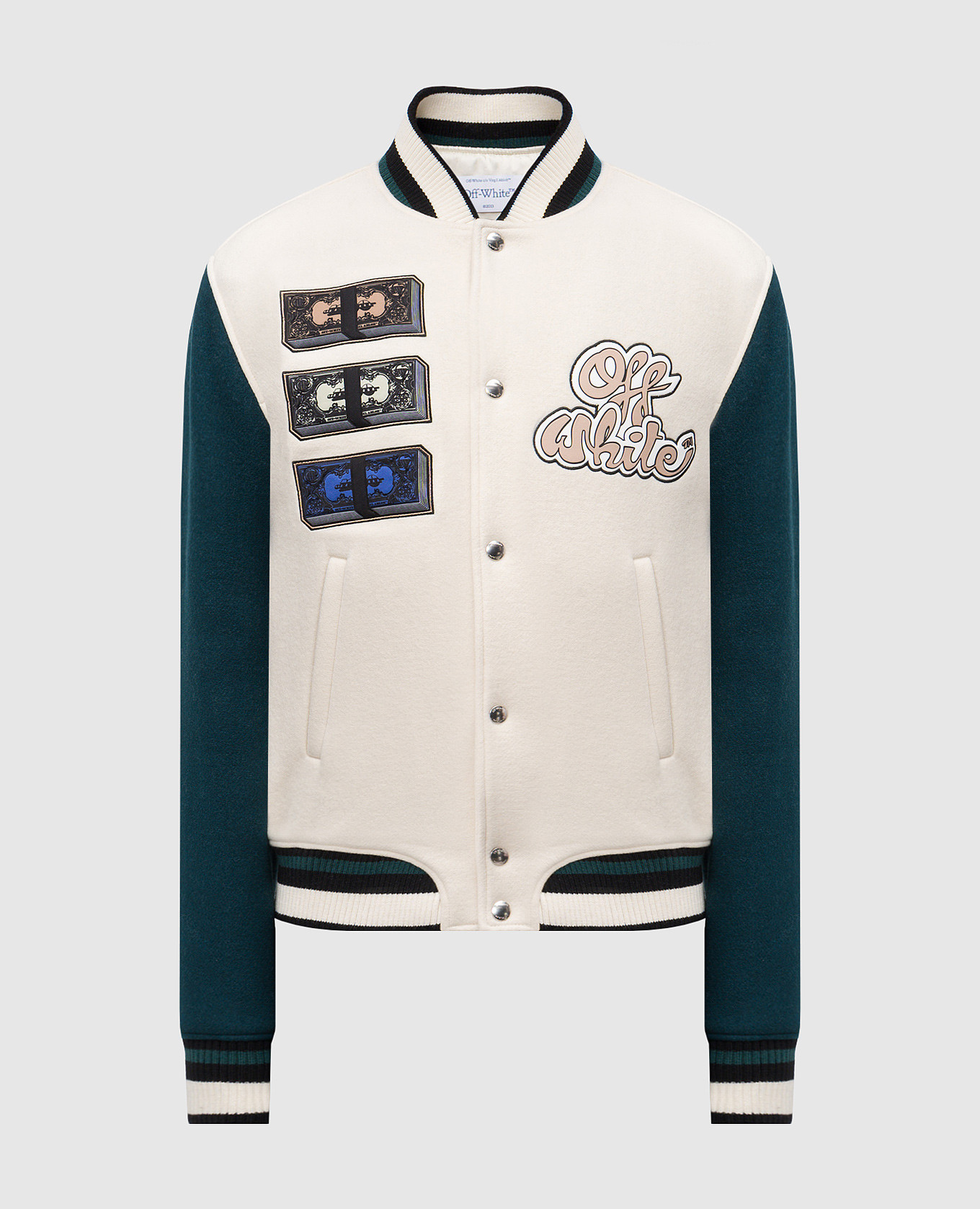 Beige wool bomber jacket with logo patch Off-White