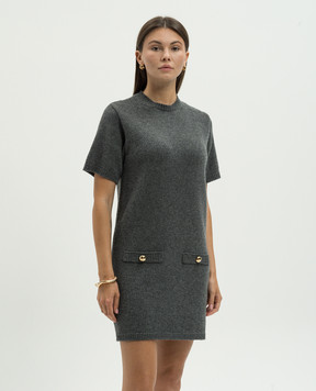 Valentino Gray wool mini dress with VLogo Signature logo 5B3KC57W8N2