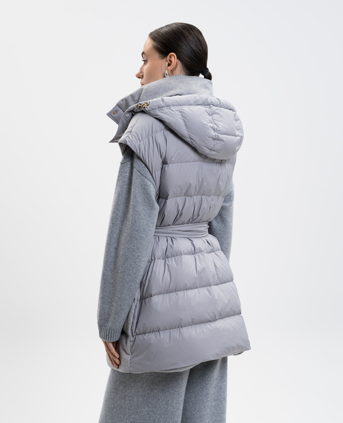 

Grey elongated down vest made of silk and wool Be Florence, White