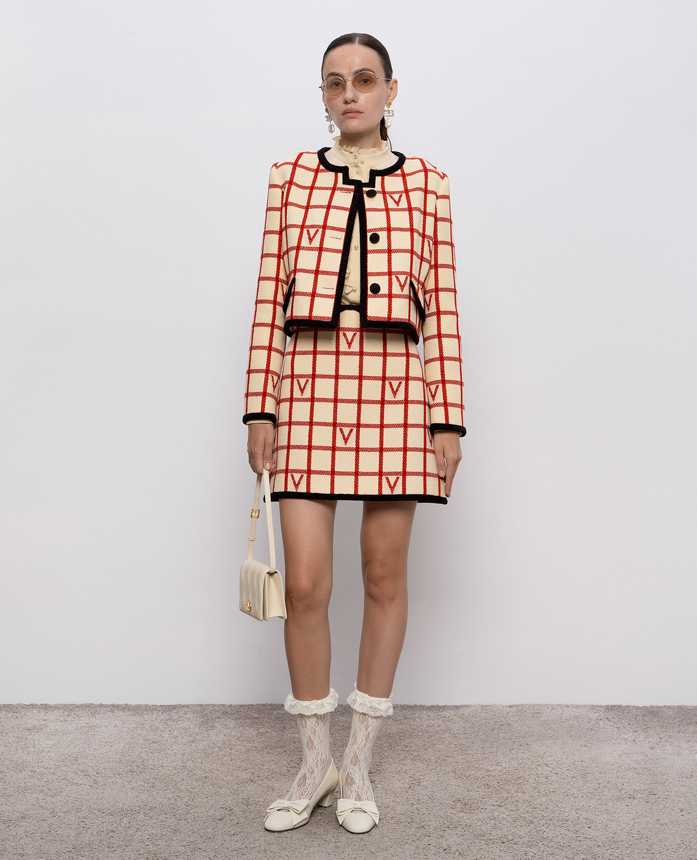 

Beige checked wool jacket Valentino