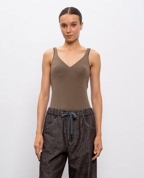 Brunello Cucinelli Brown top with monil chain M0T18BA702