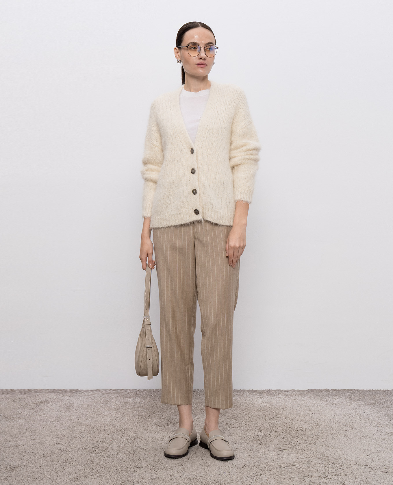 Beige striped wool pants Peserico 2