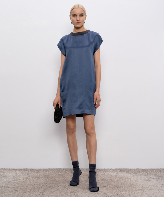 brunello cucinelli blue dress Brunello Cucinelli Women's Belted Striped Maxi Shirtdress - Blue White
