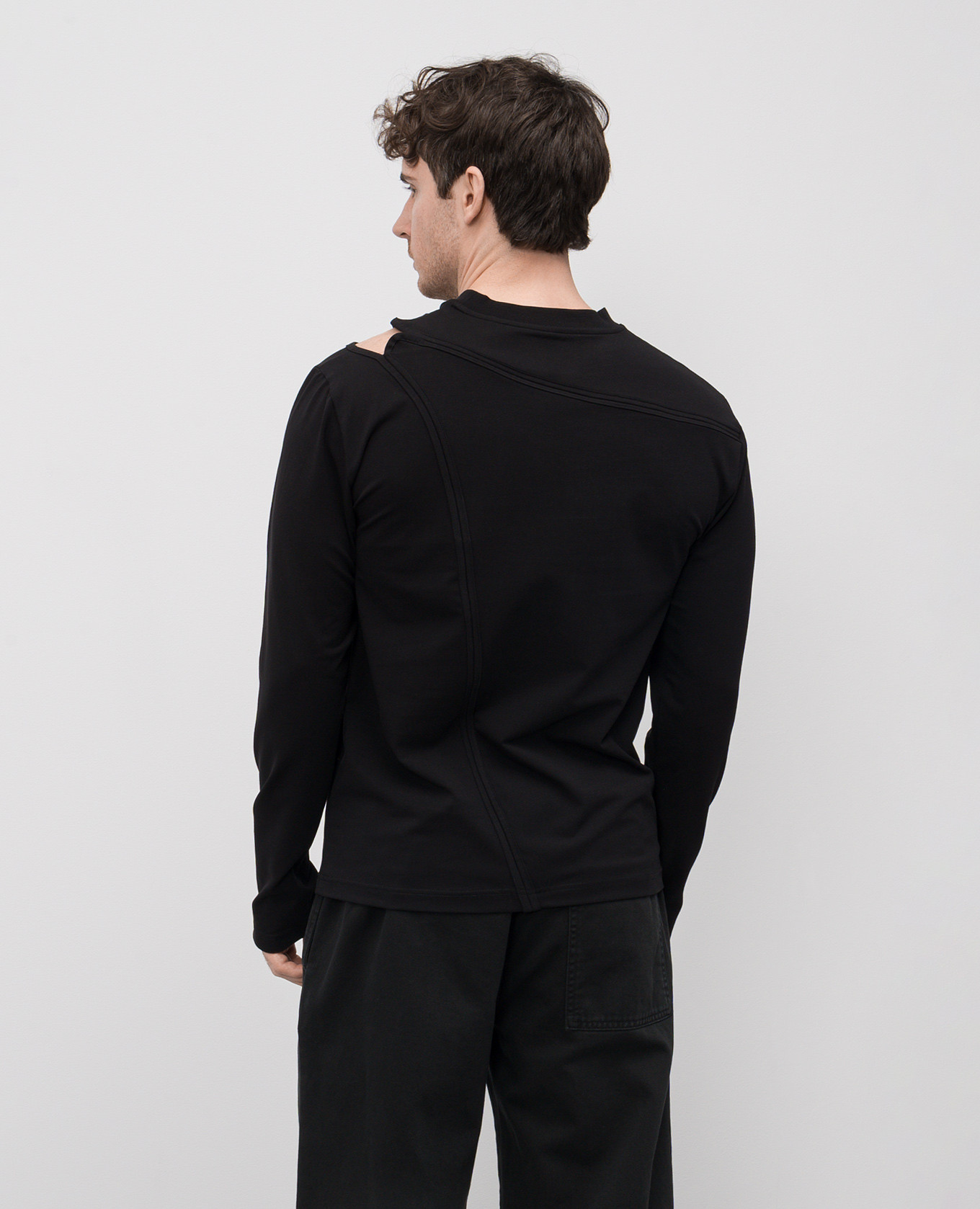 Pleistos black long sleeve shirt with a figure-hugging neckline Heliot Emil 4