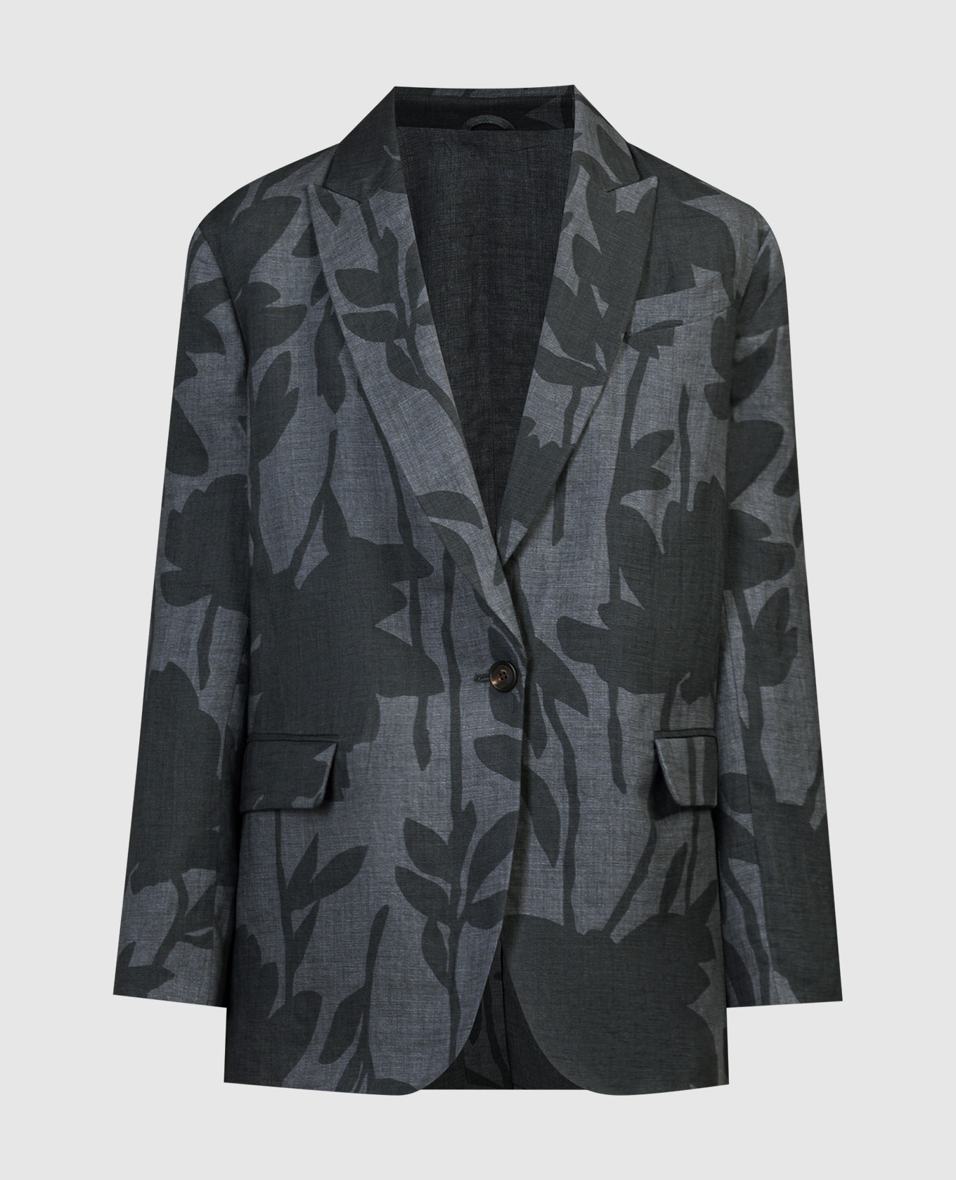 Gray linen jacket in a floral pattern brunello cucinelli