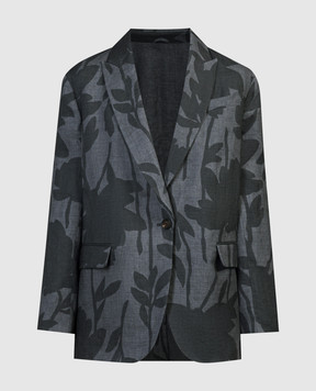 Brunello Cucinelli Gray linen jacket in a floral pattern MB6502549