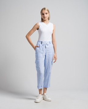 Peserico Blue linen cargo pants with logo patch P0405602600
