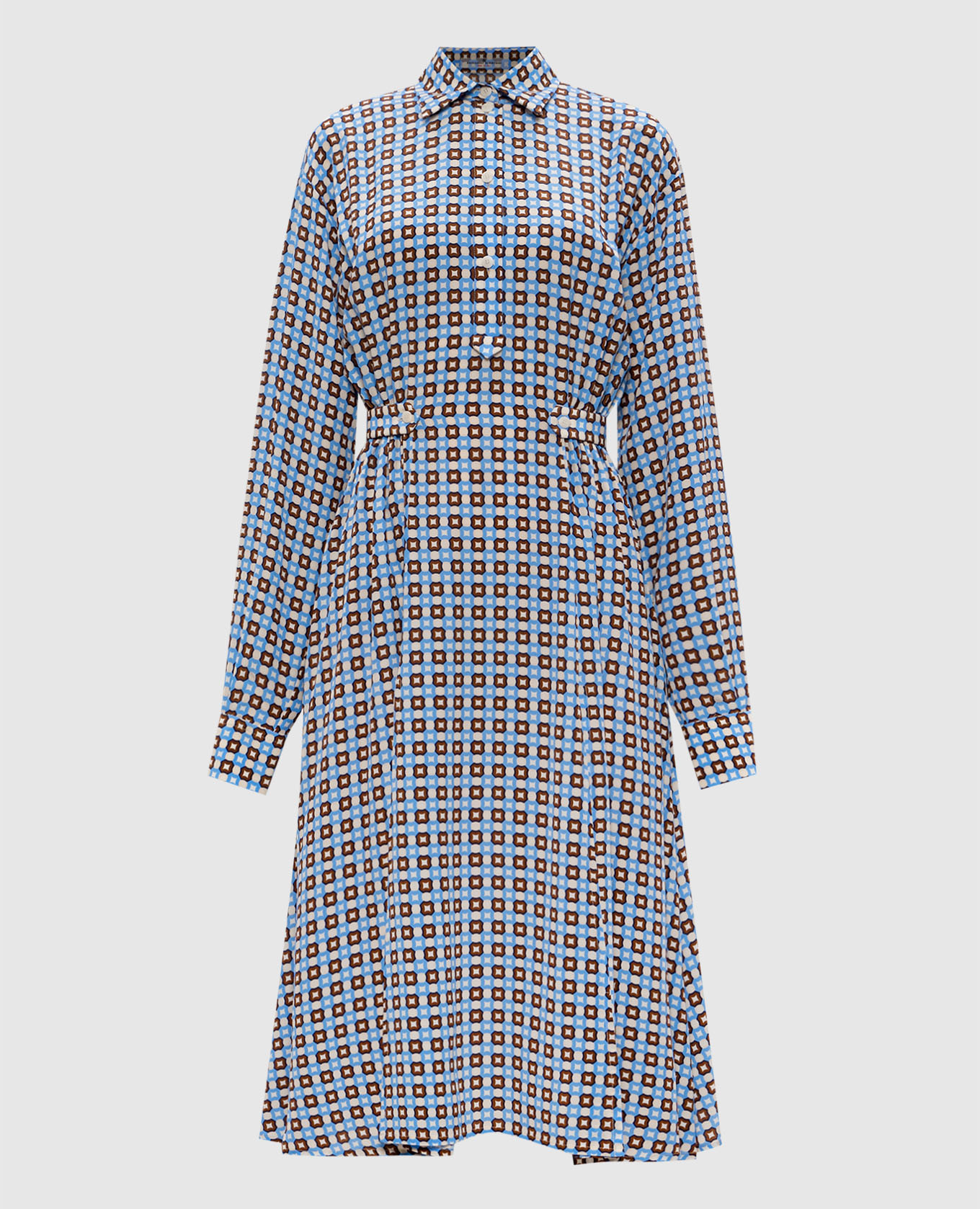 Blue geometric print silk shirt dress Ermanno Scervino