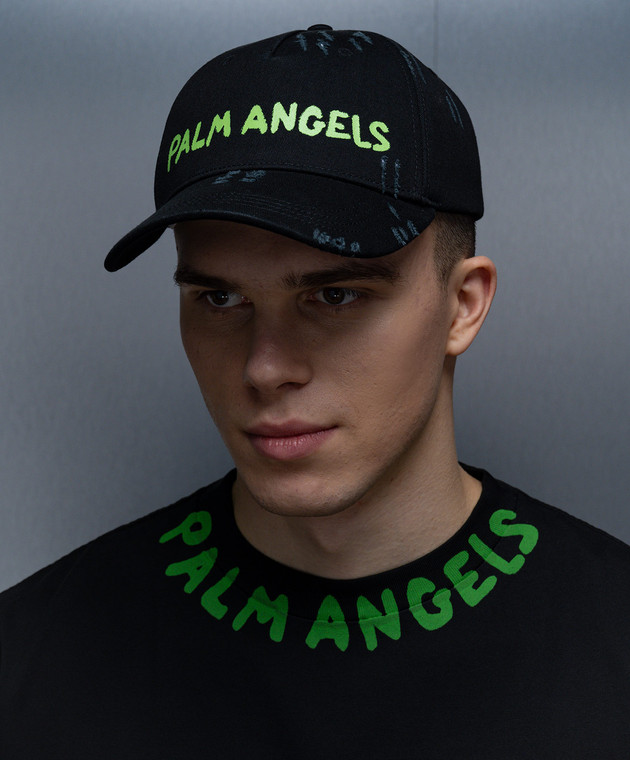 Palm Angels - Black cap with logo print PMLB094S24FAB001 - shop