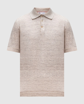 Brunello Cucinelli Beige melange polo shirt with linen M2L00315