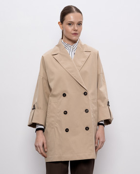Brunello Cucinelli Beige double-breasted coat with monil chain MM5397740P