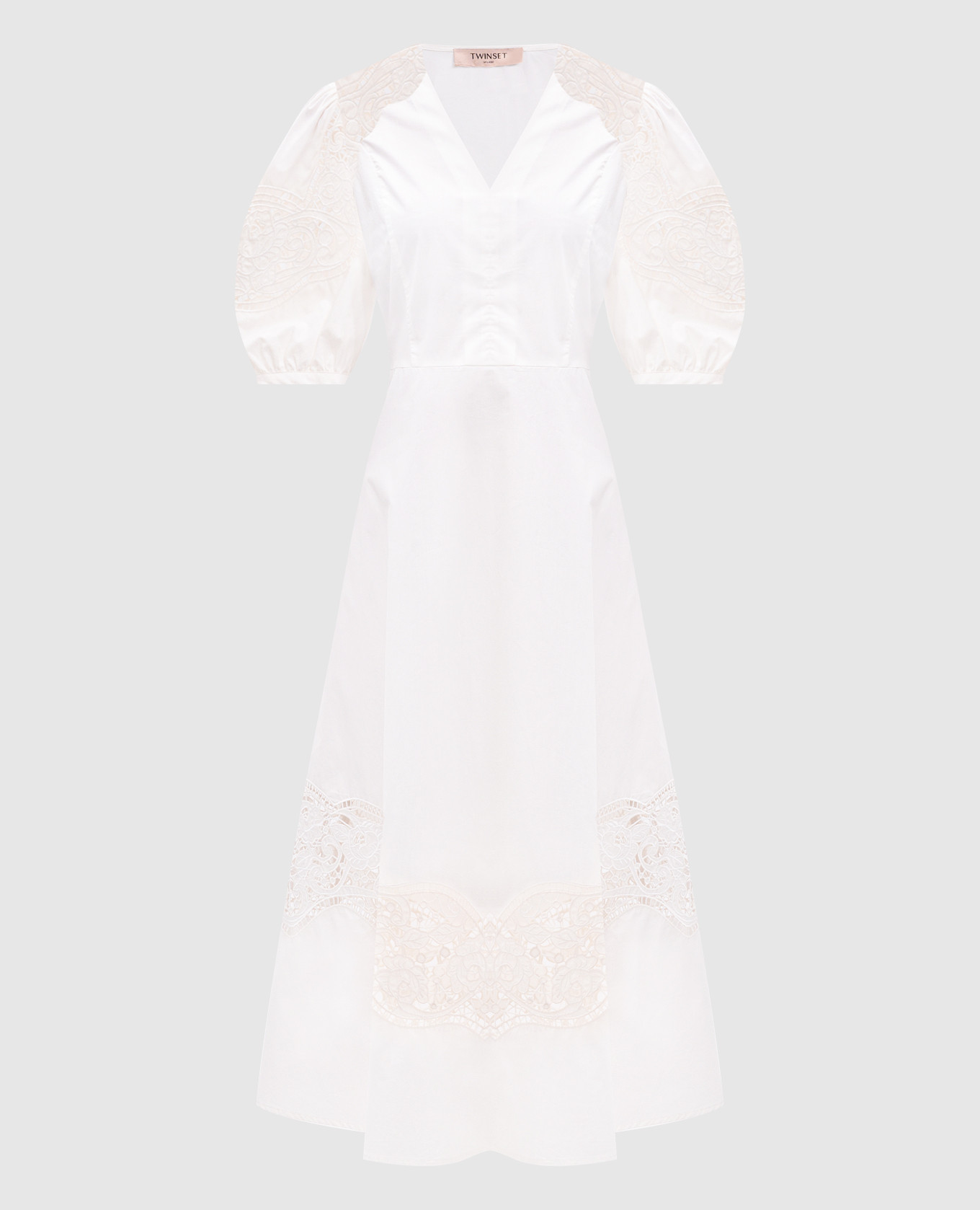 

Beige midi dress with Richelieu embroidery Twinset