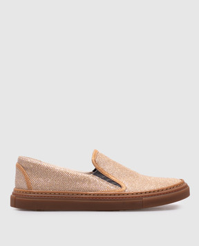 Brunello Cucinelli Gold slip-ons with lurex MZD26G162