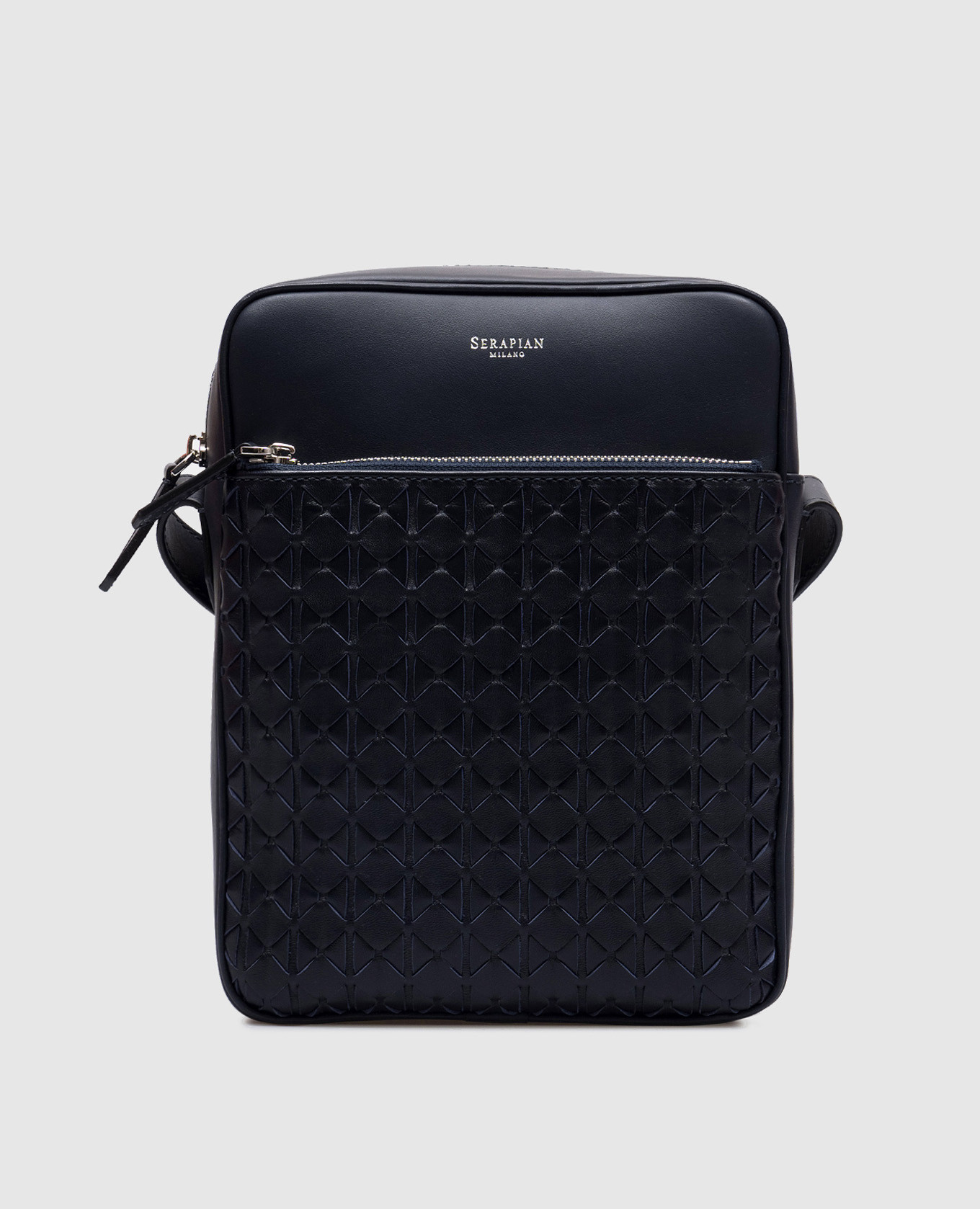 

Blue leather bag with MOSAICO weaving Serapian