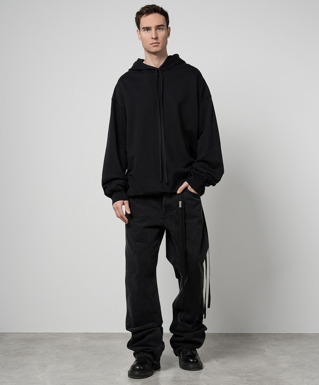 Ann Demeulemeester - Black Ollie hoodie with contrast print