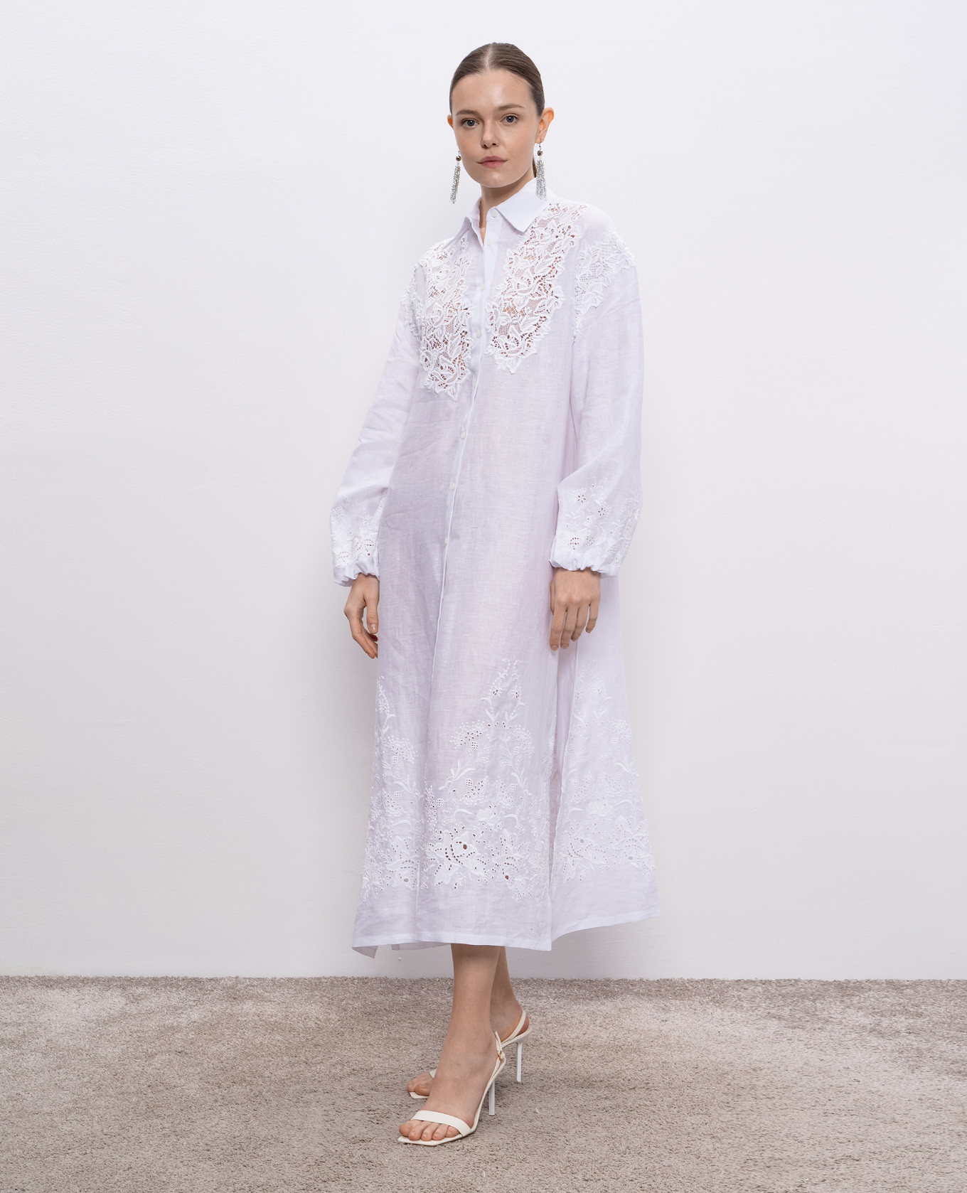 

White linen shirt dress with lace Ermanno Scervino