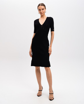 Twinset Black ribbed midi dress with metallic logo 242TT3120