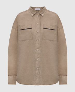 Brunello Cucinelli Camicia in lino beige con catena monil MD698RA506