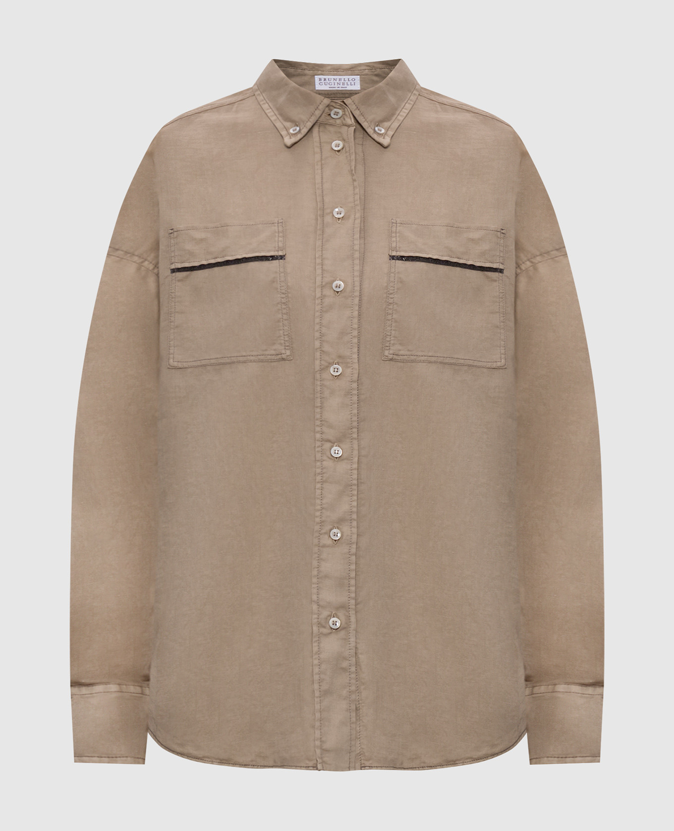 

Beige linen shirt with monil chain Brunello Cucinelli