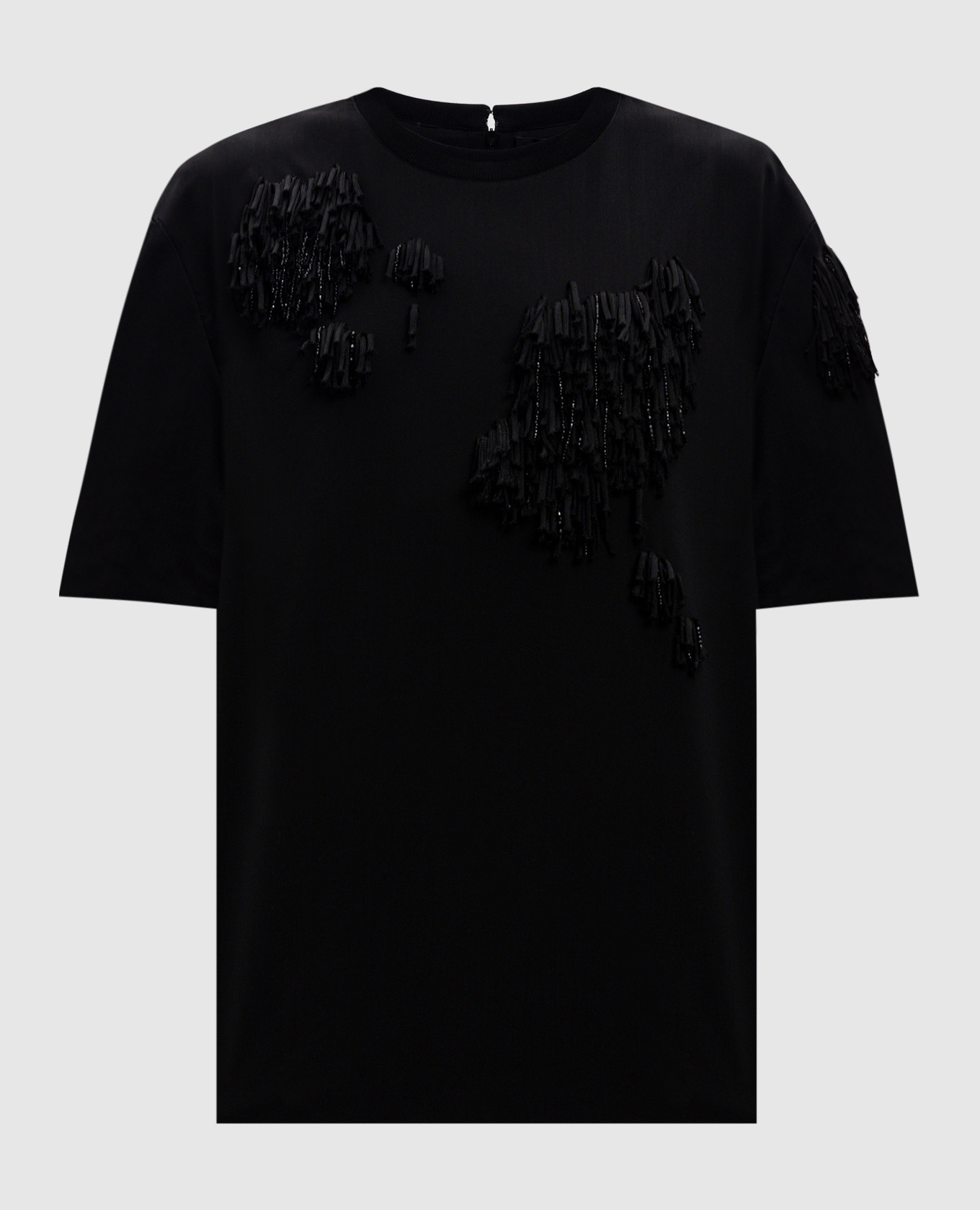 

Black wool top with fringe Del Core