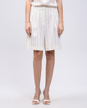 Peserico Beige striped linen Bermuda shorts P04083Z01250