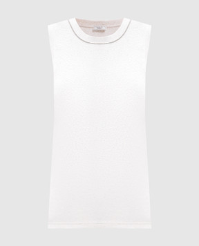 Peserico Beige ribbed top with monil chain S08700J005669