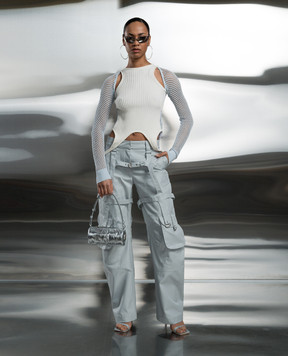 Off-White Blue openwork top OWHT023S24KNI001