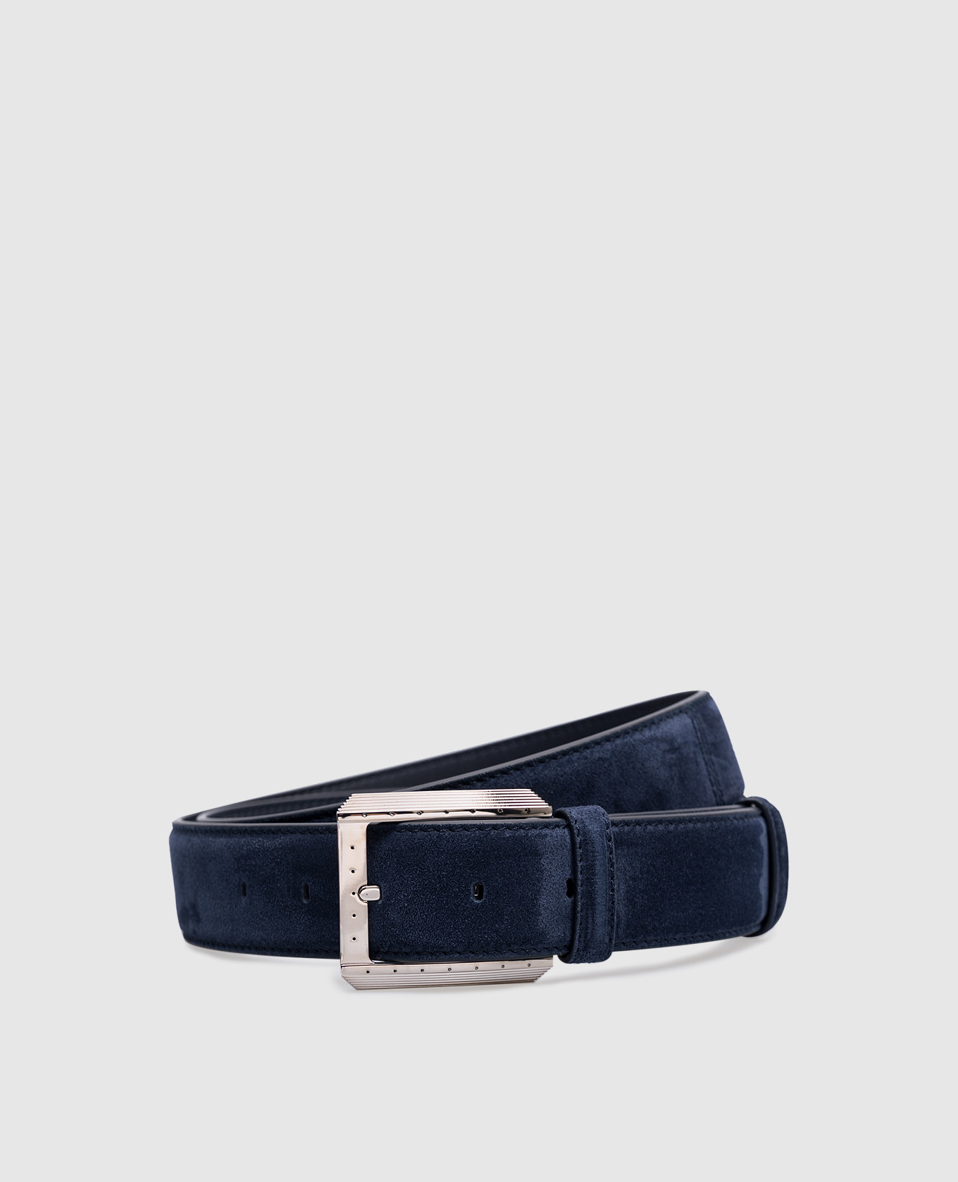 Blue suede belt with logo engraving