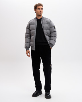 Stone Island Gray down bomber jacket with removable logo patch 811540228