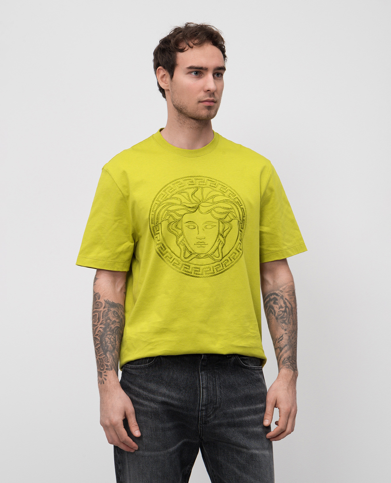 Green T-shirt with Medusa emblem embroidery Versace 3