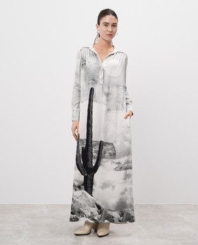 Veronique Branquinho Gray maxi dress with printed silk VPG411AVG400A