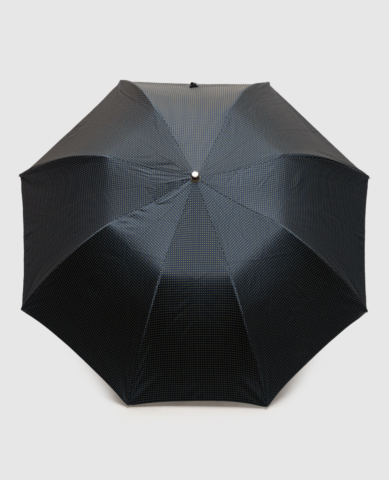 

Blue folding umbrella in peas with a leather handle Pasotti