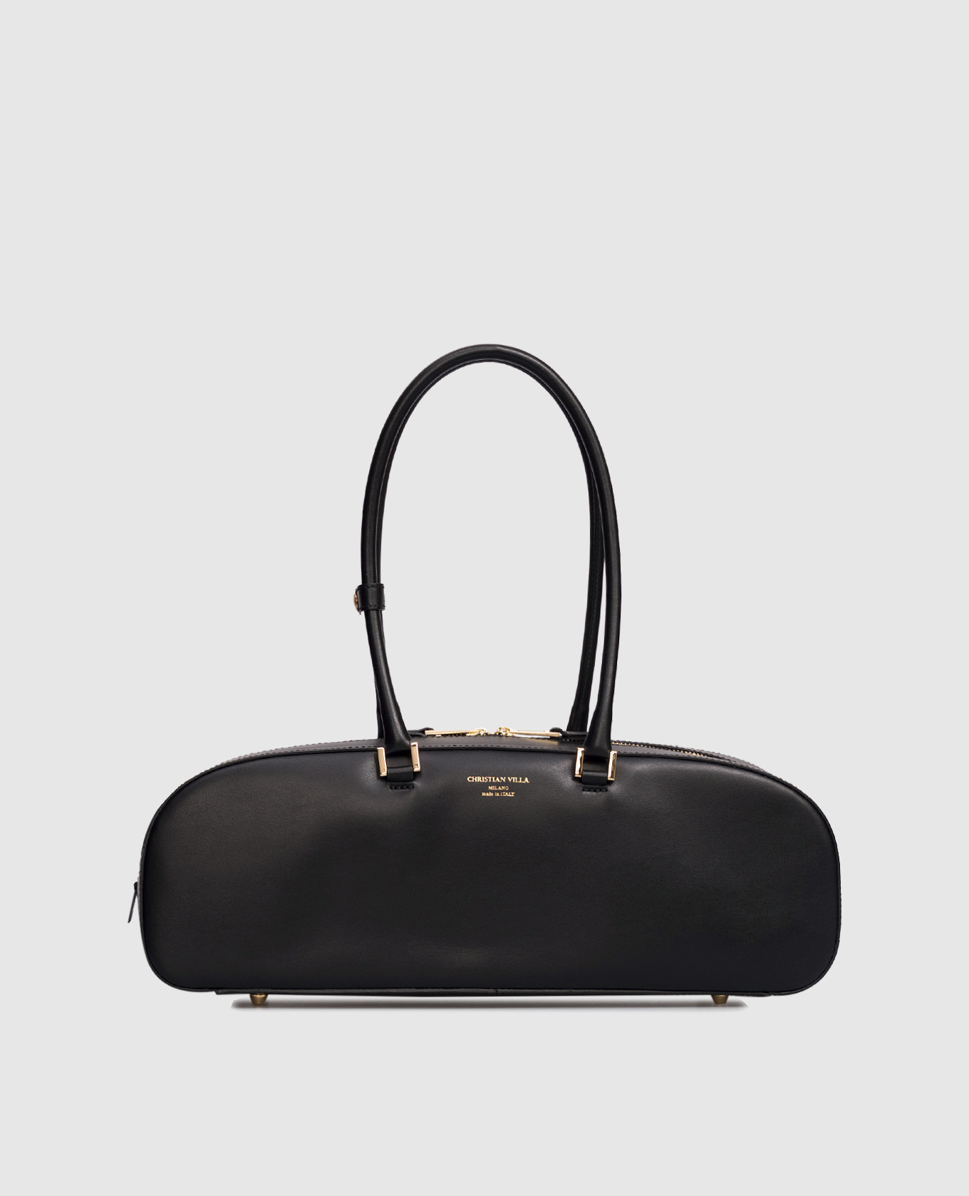 

Black leather baguette bag with logo print Christian Villa