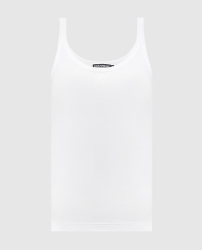 Dolce&Gabbana White ribbed top with embroidered monogram logo F8V59ZGDC9A