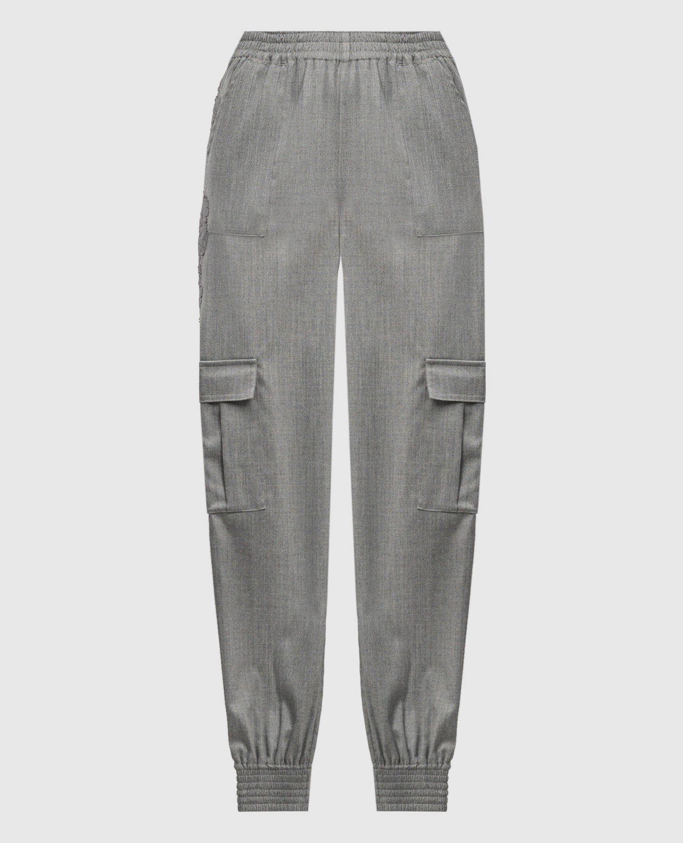 Ermanno Scervino Gray wool cargo joggers with lace