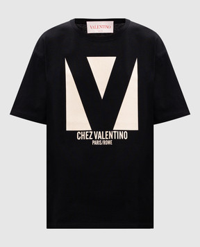 Valentino Black t-shirt with CHEZ VALENTINO print 6B3MG24H95W