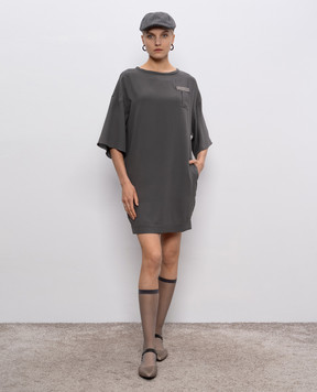 Brunello Cucinelli Gray silk dress with monil chain MA901A40B3