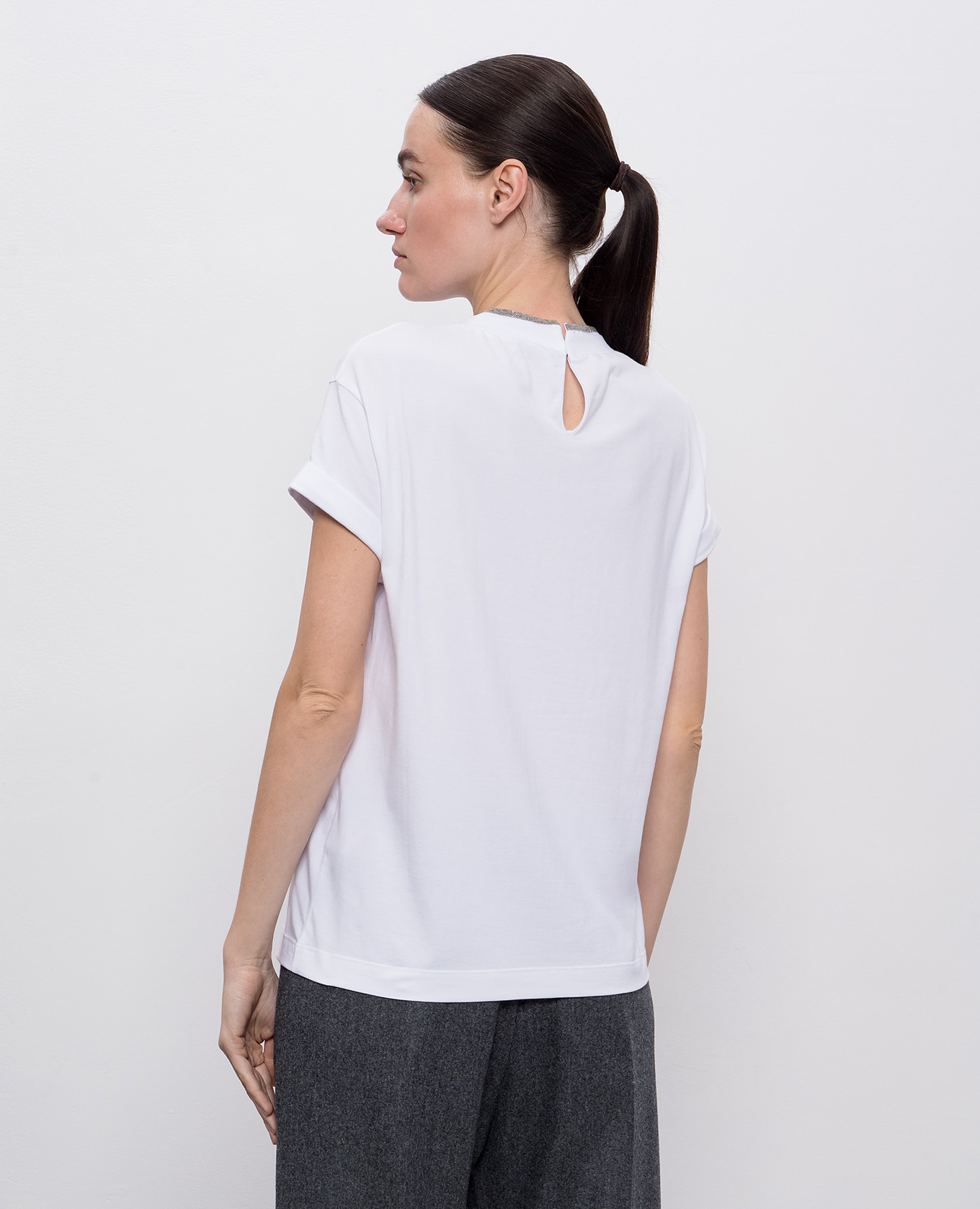 

White T-shirt with a monil chain Brunello Cucinelli