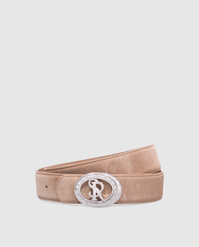 Stefano Ricci Beige suede belt with monogram logo N381SDC528P
