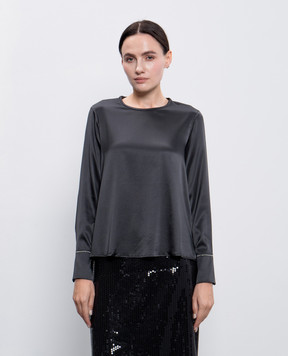 Peserico Gray silk blouse with monil chain S0657702372