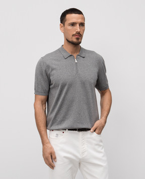 Cashmere&Whiskey Grey melange polo shirt MB004Z